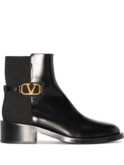 Valentino Garavani Vlogo Signature Calfskin Ankle Boot 30mm In Black