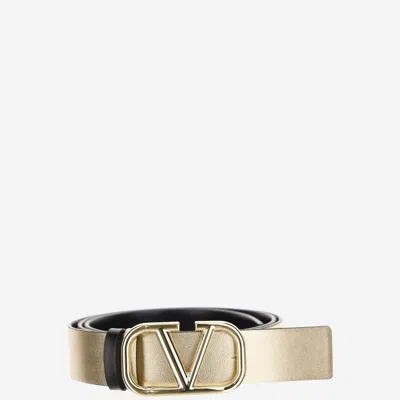 Valentino Garavani 30mm Vlogo Signature Reversible Leather Belt In Golden