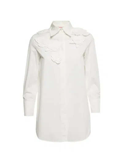 Pre-owned Valentino 3d Floral-appliqué Poplin Shirt In White