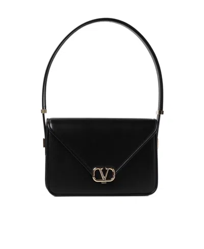 Valentino Garavani Black Leather V Logo Crossbody Bag
