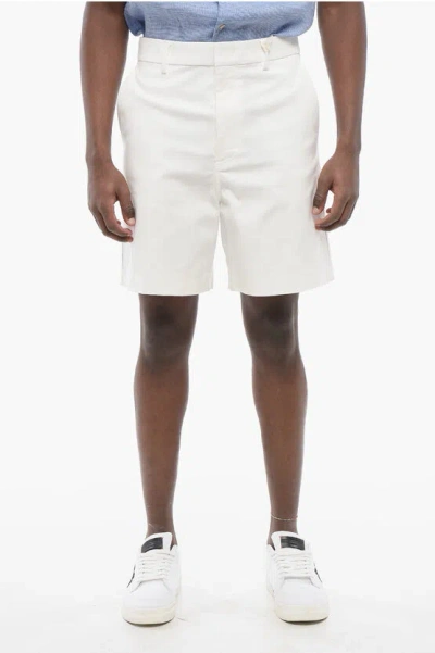 Valentino 4-pocketed Cotton Shorts With Hidden Fastening In Cream