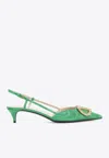 Valentino 45mm Crystal-embellishment Slingback Pumps In Green