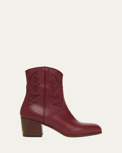 Valentino Garavani 40mm Bard Embroidered Leather Ankle Boots In Red