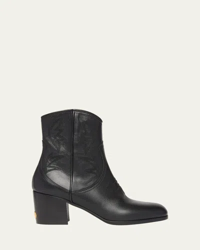 Valentino Garavani 40mm Bard Embroidered Leather Ankle Boots In Black