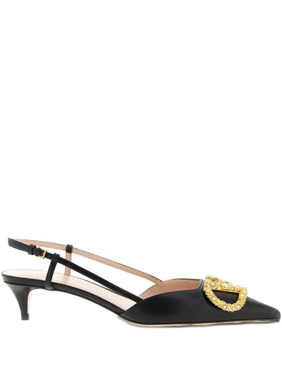 Valentino Garavani 40mm Embellished Slingback Heeled Pumps In Black
