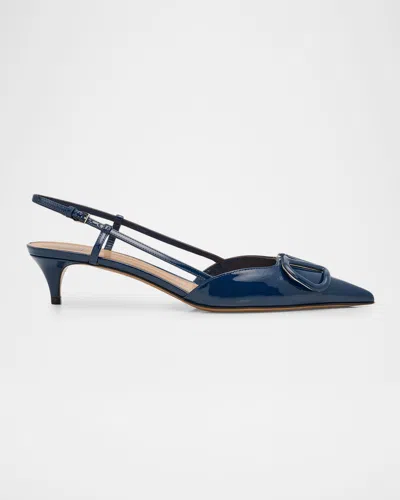 Valentino Garavani 40mm Vlogo Patent Leather Slingback Pumps In Blue