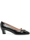 Valentino Garavani Bow Detail Black Crocodile-embossed Leather Heels In Black