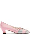 Valentino Embellished Bow Detail Pumps With Low Block Heel In Pink