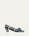 Valentino 45mm Bowow Shiny Plaid Tweed Pumps In Multi