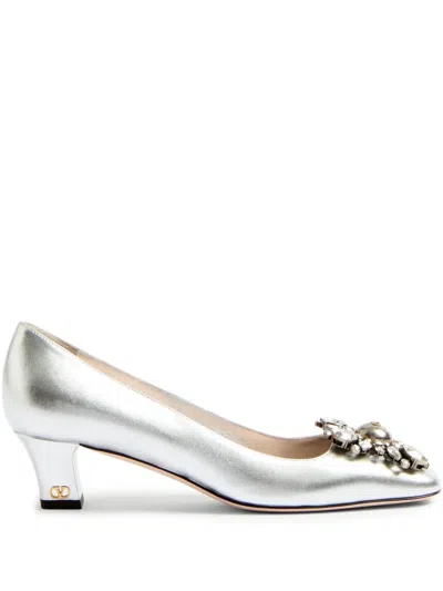 Valentino Garavani 45mm Preshoes Embellished Pumps In Silver