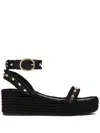Valentino Rockstud Leather Ankle-strap Espadrilles In Black