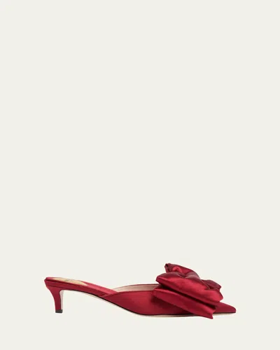 Valentino Garavani 45mm Yolande Satin Bow Mule Pumps In Red