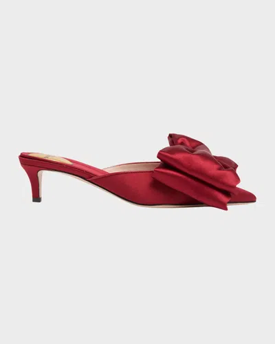 Valentino Garavani 45mm Yolande Satin Bow Mule Pumps In Red