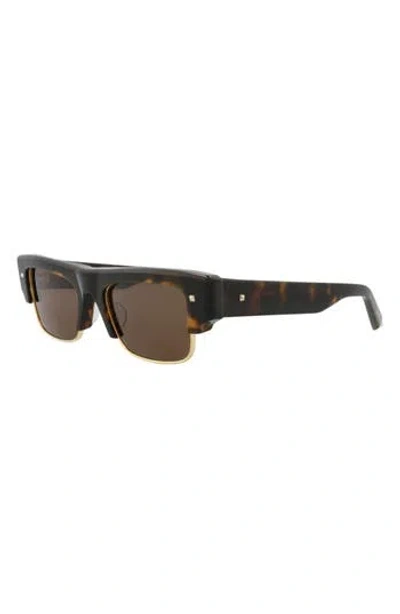 Valentino 52mm Rectangular Sunglasses In Tortoise Tortoise Brown