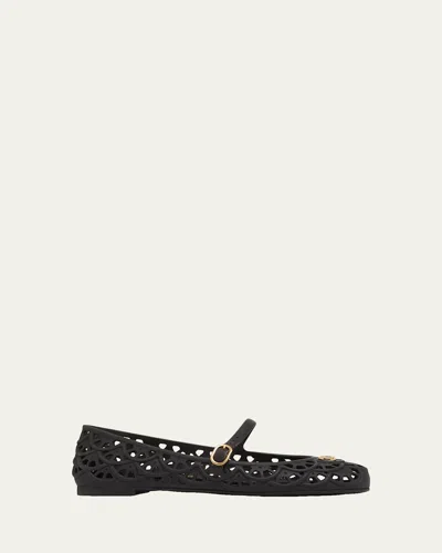 Valentino Garavani Rubber Vlogo Signature Flat Ballerina Shoes In Black