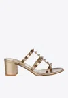 Valentino 60 Rockstud Leather Mules In Metallic