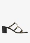 Valentino Rockstud Leather Sandals With Iconic Side Studs In Black