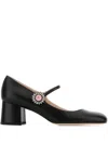 Valentino Leather Block Heel Pumps With Embellished Detail In Black