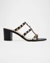 Valentino 60mm Rockstud Caged Block-heel Slide Sandals In Black