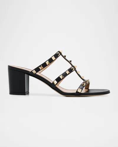 VALENTINO GARAVANI 60MM ROCKSTUD CAGED BLOCK-HEEL SLIDE SANDALS