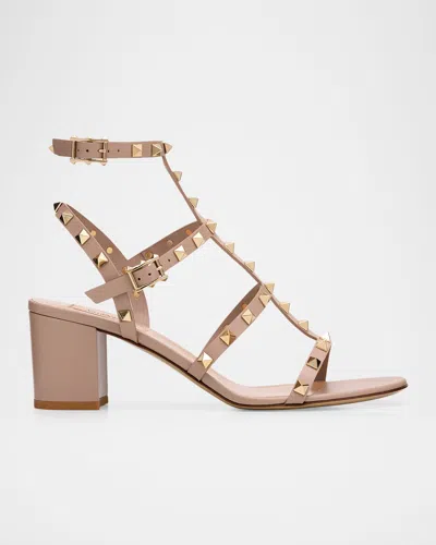 Valentino Garavani 60mm Rockstud Leather Caged Sandals In Neutral