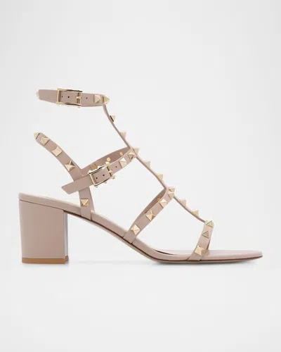 Valentino Garavani 60mm Rockstud Leather City Sandals In Brown