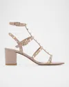 Valentino Rockstud Caged 60 Leather Ankle Strap Sandal In Neutral