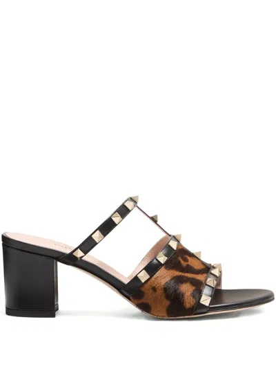 VALENTINO GARAVANI 60MM ROCKSTUD LEOPARD-PRINT SANDALS
