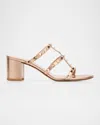 Valentino Garavani 60mm Rockstud Metallic Leather Caged Block-heel Slide Sandals In Multi