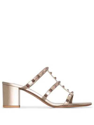 Valentino Garavani Dnu Inv Valentino Rockstud Caged 60 Leather Sandal In Gold