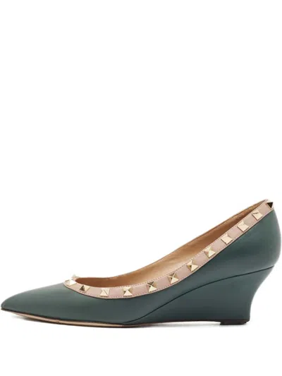 Pre-owned Valentino Garavani 60mm Rockstud Pumps In Green