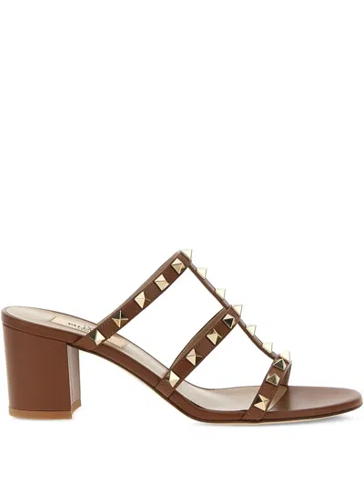 Valentino Garavani Studded Block Heel Leather Sandals In Neutral