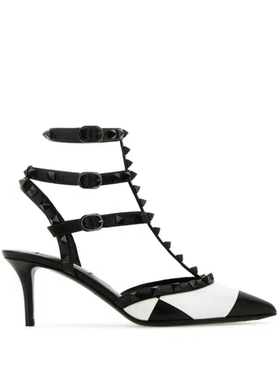 Valentino Garavani Leather Strappy Stiletto Pumps In Bianconero