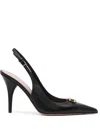 Valentino Vlogo 100 Embellished Patent-leather Slingback Pumps In Black