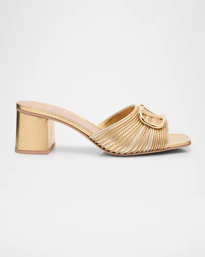 Valentino Garavani 60mm Vlogo Metallic Leather Mule Sandals In Gold
