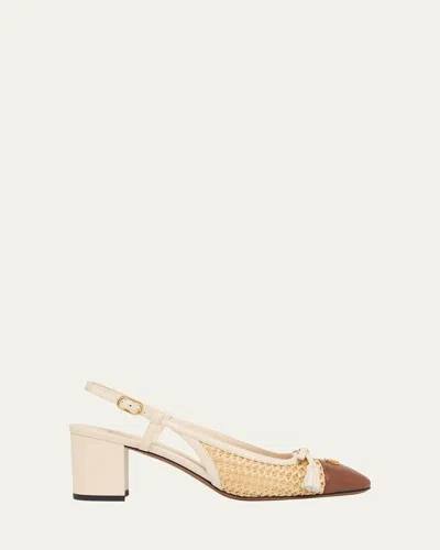 Valentino Garavani 60mm Vlogo Raffia And Leather Slingback Pumps In Brown