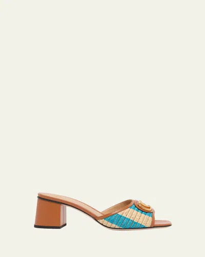 Valentino Garavani 60mm Vlogo Signature Striped Raffia And Leather Mule Sandals In Brown