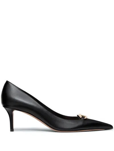 Valentino Garavani Valentino Vlogo Pointed-toe Calfskin Pumps In Black