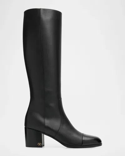 Valentino Garavani 60mm Zimmy Leather Knee-high Boots In Nero