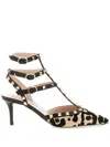 Valentino Rockstud Leopard-printed Calf Hair Caged Pumps In Animal Print
