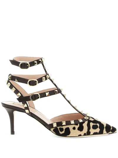 Valentino Garavani 65mm Rockstud Calf Hair Pumps In Brown