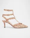 Valentino 65mm Rockstud Lace Ankle-strap Pumps In Brown