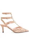 Valentino 65mm Rockstud Lace-pattern Stud Pumps In Pink