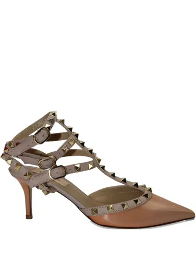 Pre-owned Valentino Garavani 65mm Rockstud Strappy Pumps In Pink