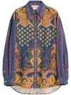 Valentino Garavani Women Paisley Linen Shirt With Medaglioni Voyage Imaginaire Pattern In Blue