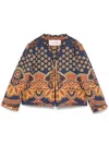 Valentino Womens Indaco Arancio Giallo Paisley-pattern Cropped Cotton Jacket In Blue