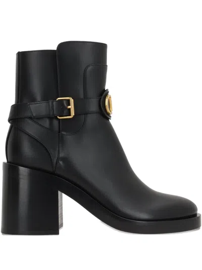 Valentino Garavani 70mm Buckle-strap Logo Boots In Black