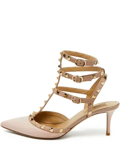 Pre-owned Valentino Garavani 70mm Rockstud Ankle Strap Pumps