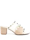 Valentino Rockstud Raffia Block-heel Slide Sandals In Neutrals