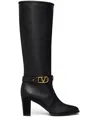 Valentino Vlogo Signature 75 Leather Knee-high Boot In Black